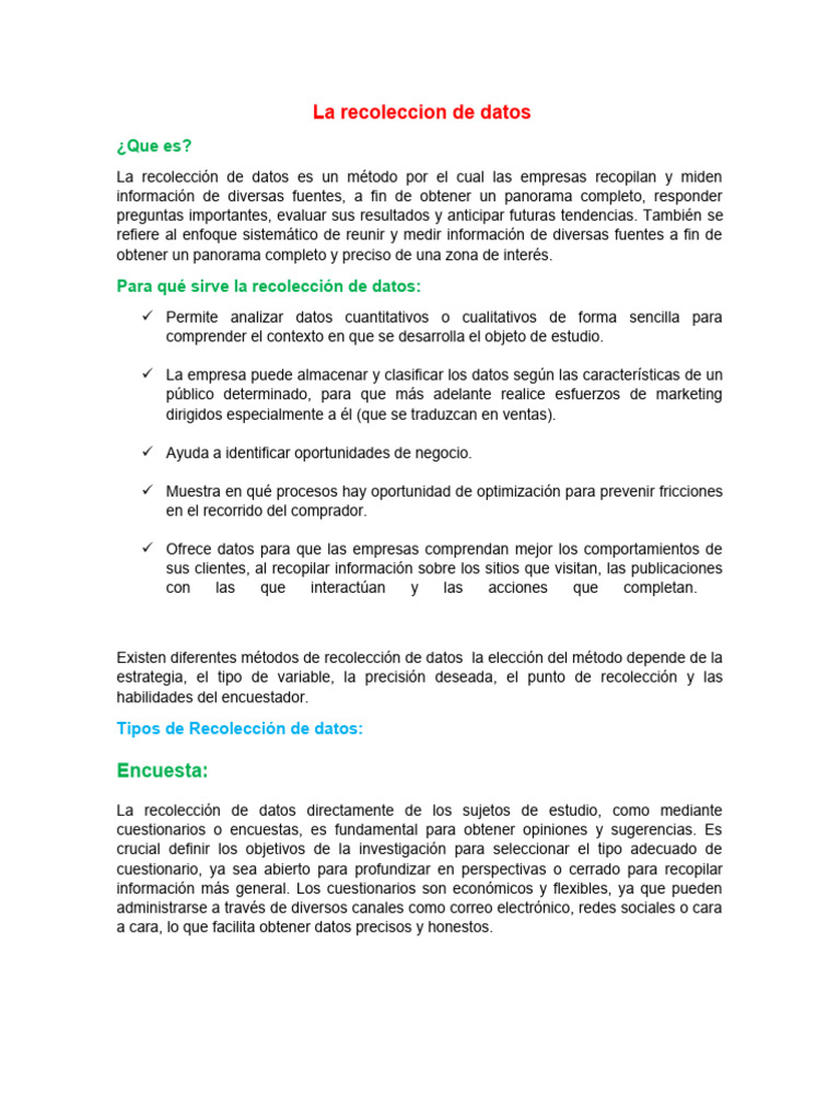 Métodos Efectivos de Recolección de Datos | PDF | Cuestionario ...