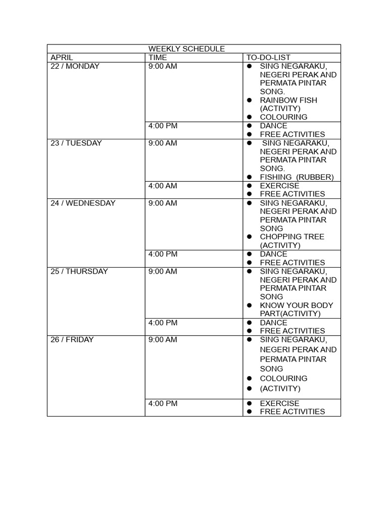 Weekly schedule 1 pdf