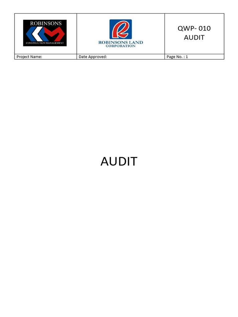 QWP 010 Audit | PDF | Audit | Quality Assurance