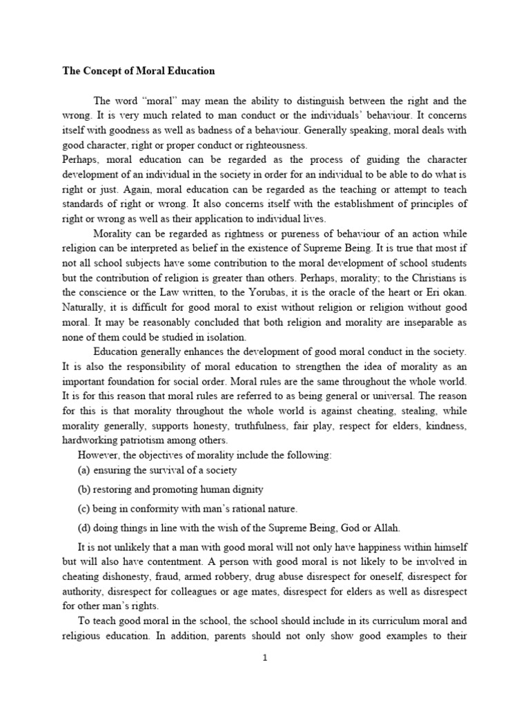 Religion's Role in Moral Education | PDF | Morality | Teachers