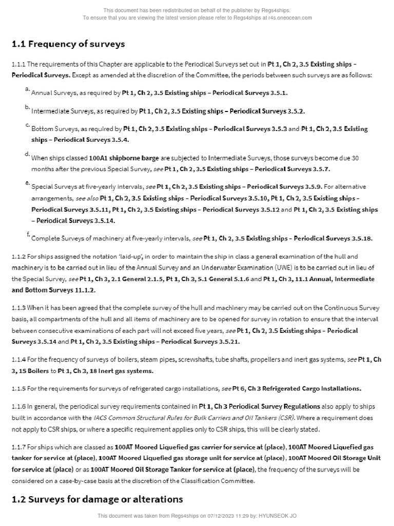 Rules and regulations for the classification o part 1 regulations