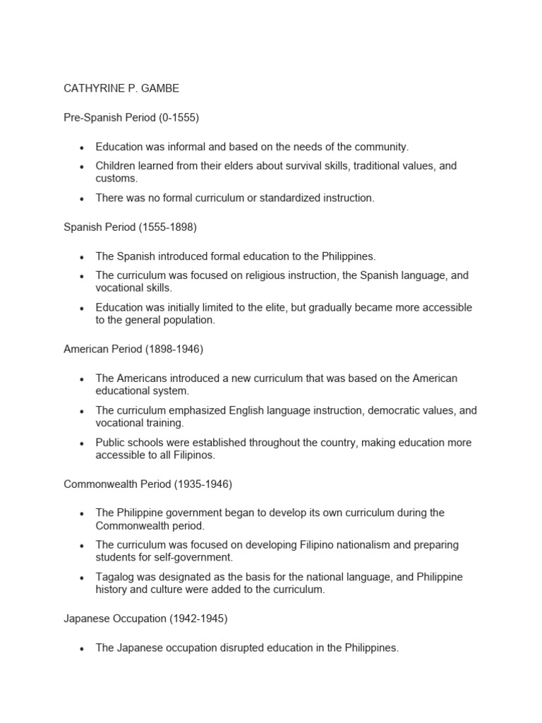 Evolution of Philippine Education Curriculum | PDF | Curriculum ...
