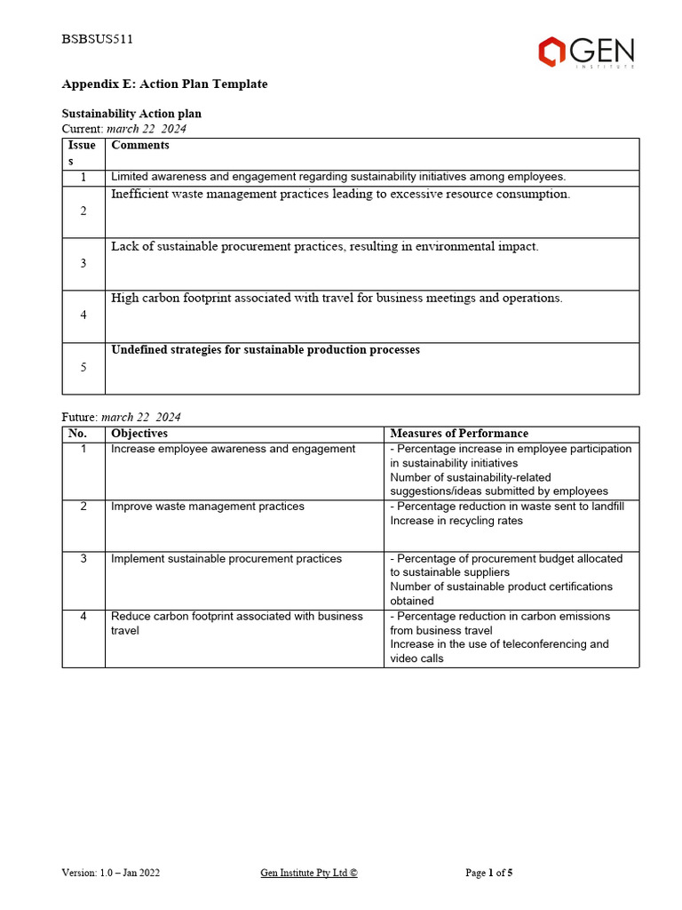 Sustainability Action Plan Template | PDF | Sustainability ...