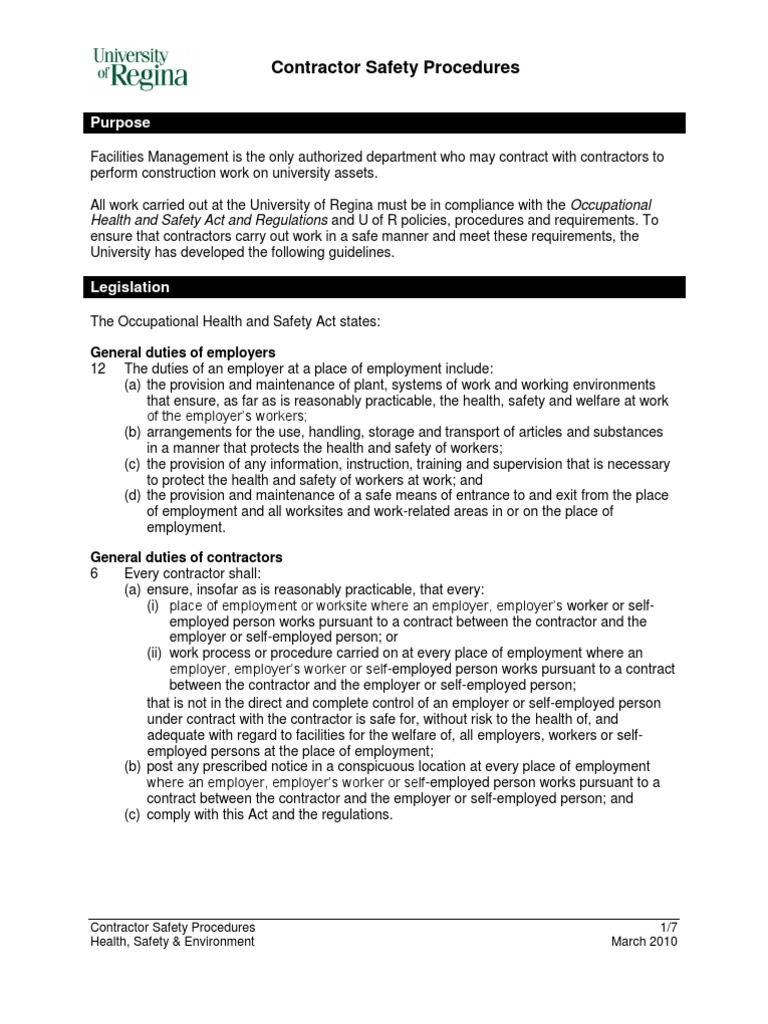 Contractor Safety Procedures Overview | PDF | Occupational Safety And ...