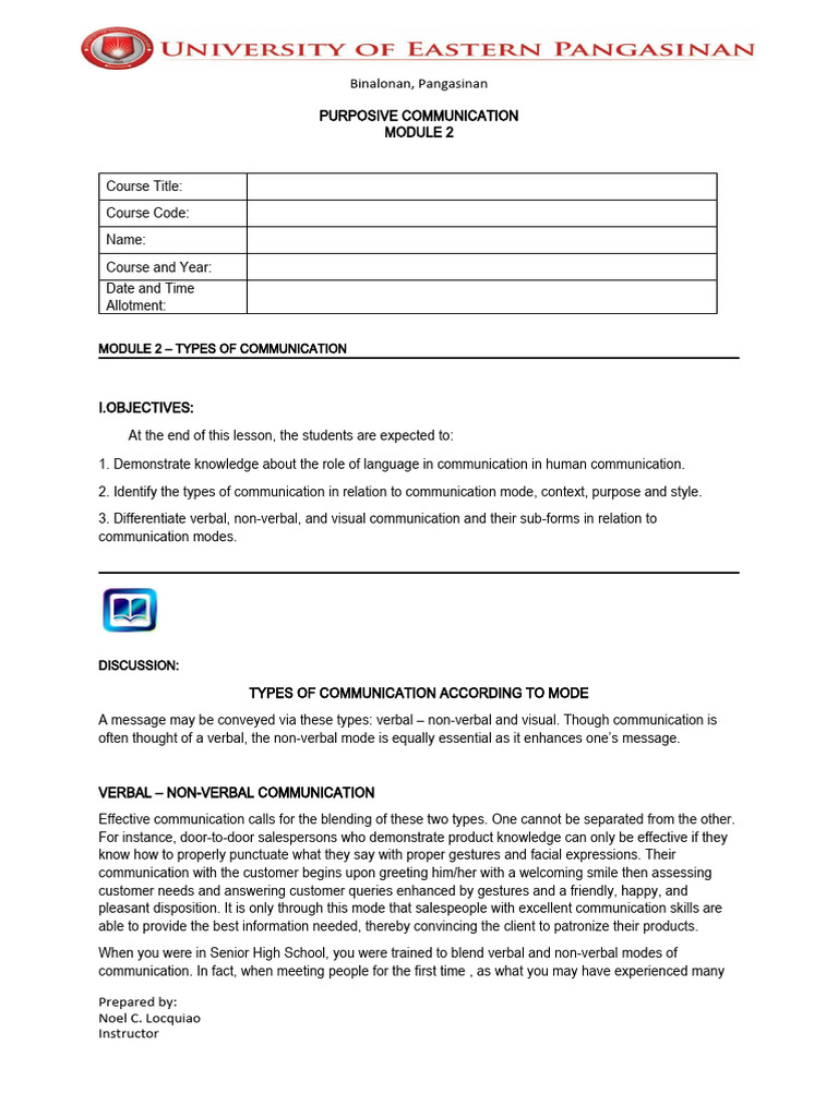 Module 2 Types Of Communication 1 Pdf Nonverbal Communication