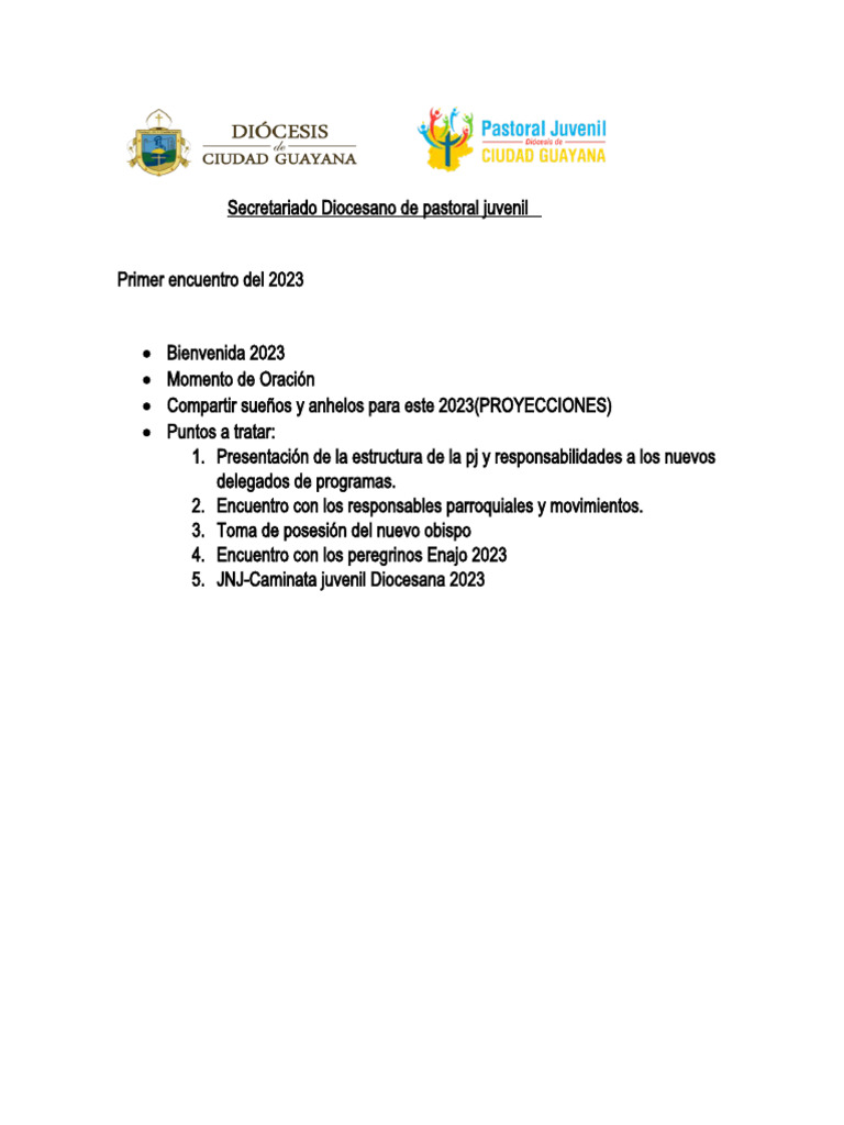 Encuentro Pastoral Juvenil 2023: Agenda y Actividades | PDF