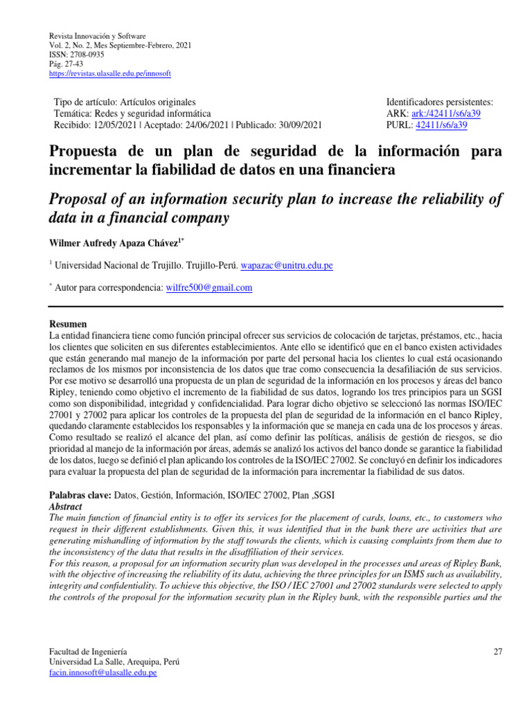 Plan de Seguridad de Información Financiera | PDF | La seguridad ...