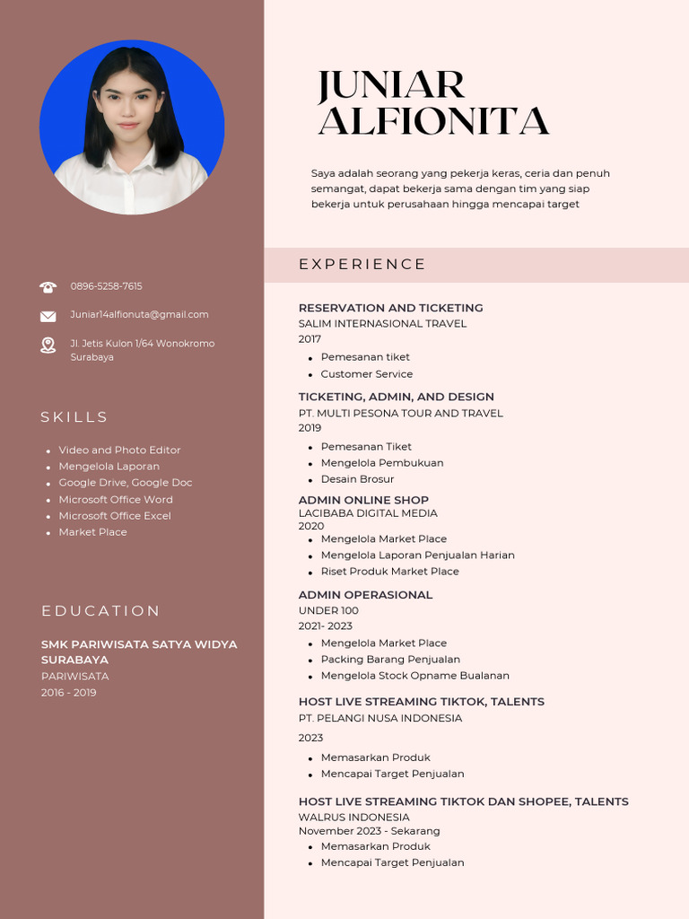 Contoh CV Aesthetic untuk Pekerja Kreatif | PDF