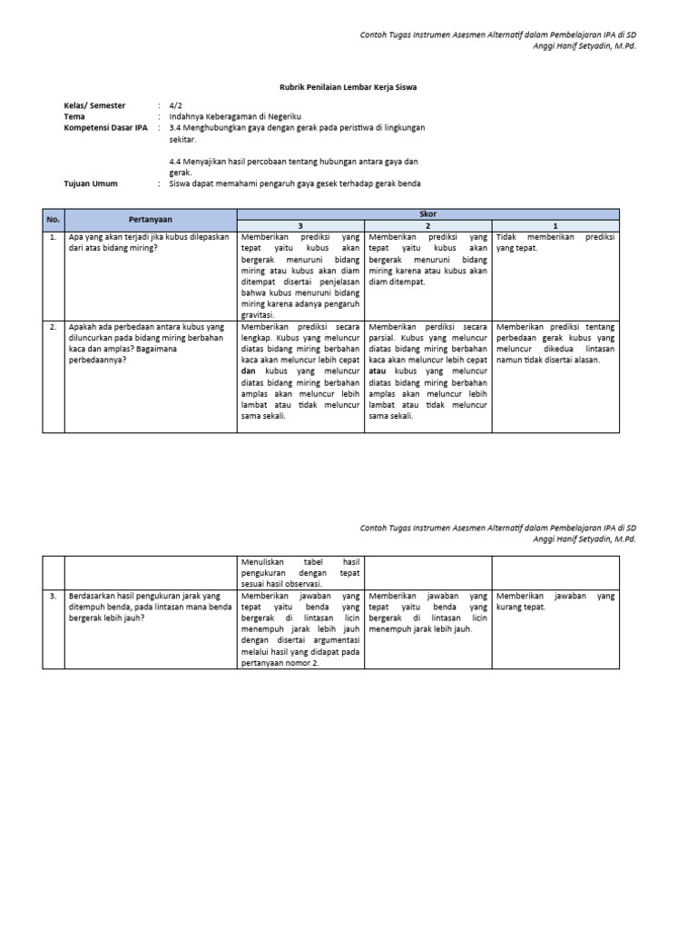 Contoh 3 Instrumen Penilaian | PDF