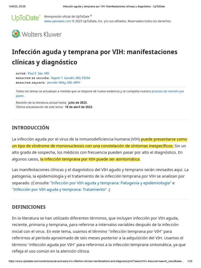Infección Aguda y Temprana Por VIH - Manifestaciones Clínicas y ...