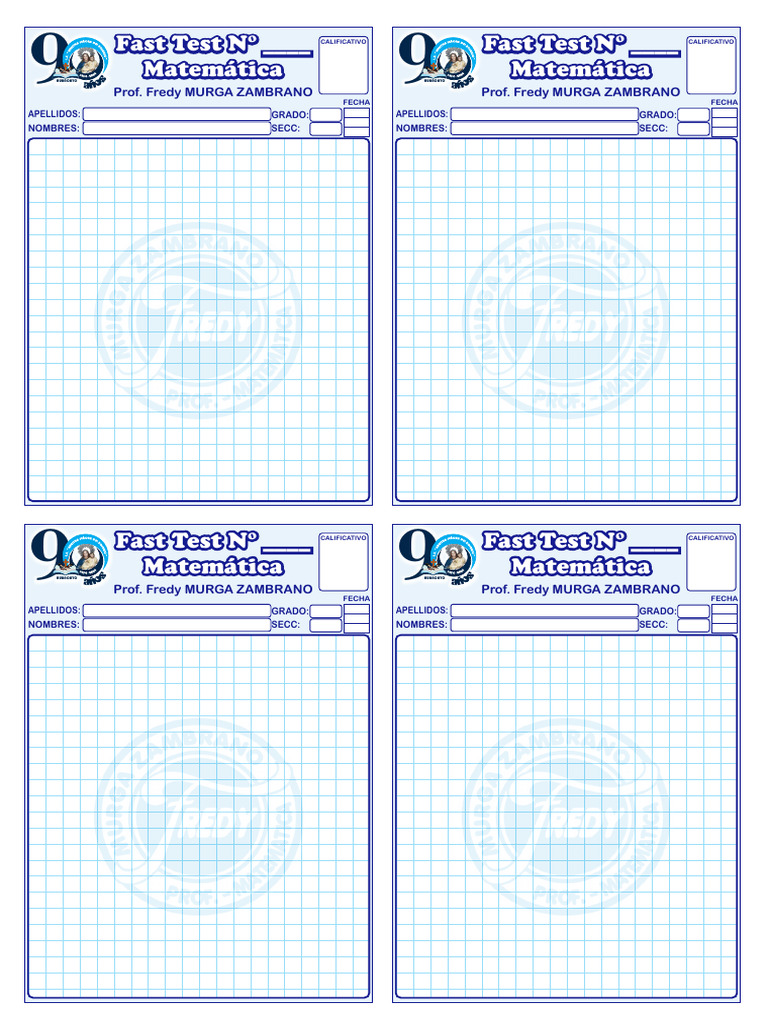 Fast Test de Matemática N° ____ | PDF