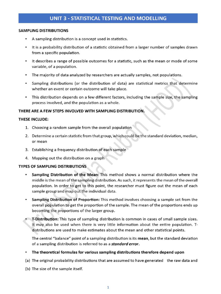 Unit III Statistical Testing and Modelling | PDF