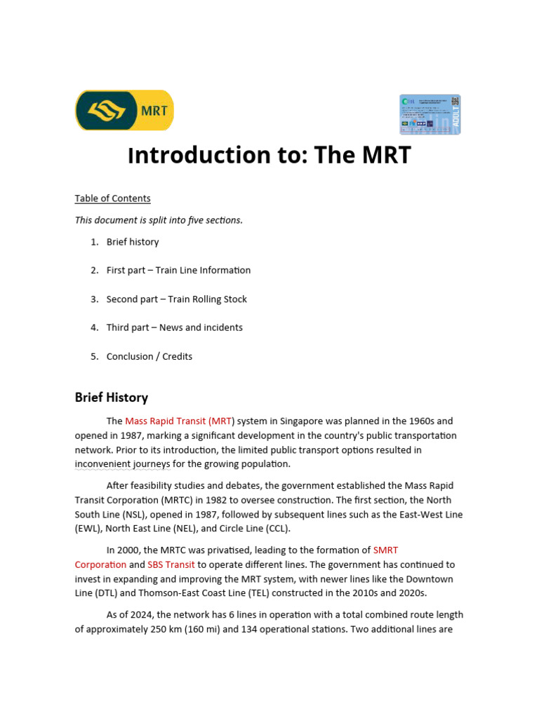 Singapore MRT System Overview | PDF | Electric Public Transport ...