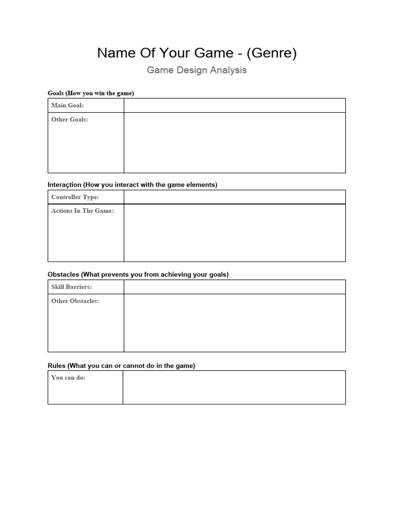 Game Design Analysis Template | PDF | Video Game Gameplay | Gaming
