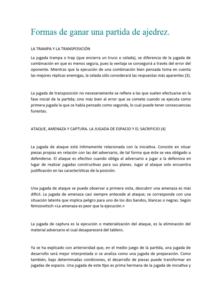 Formas De Ganar Una Partida De Ajedrez Pdf Ajedrez Aperturas De