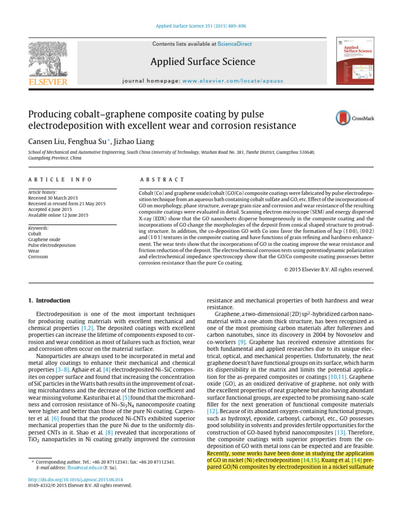 Producing cobalt graphene composite coating by pulse electrodeposition