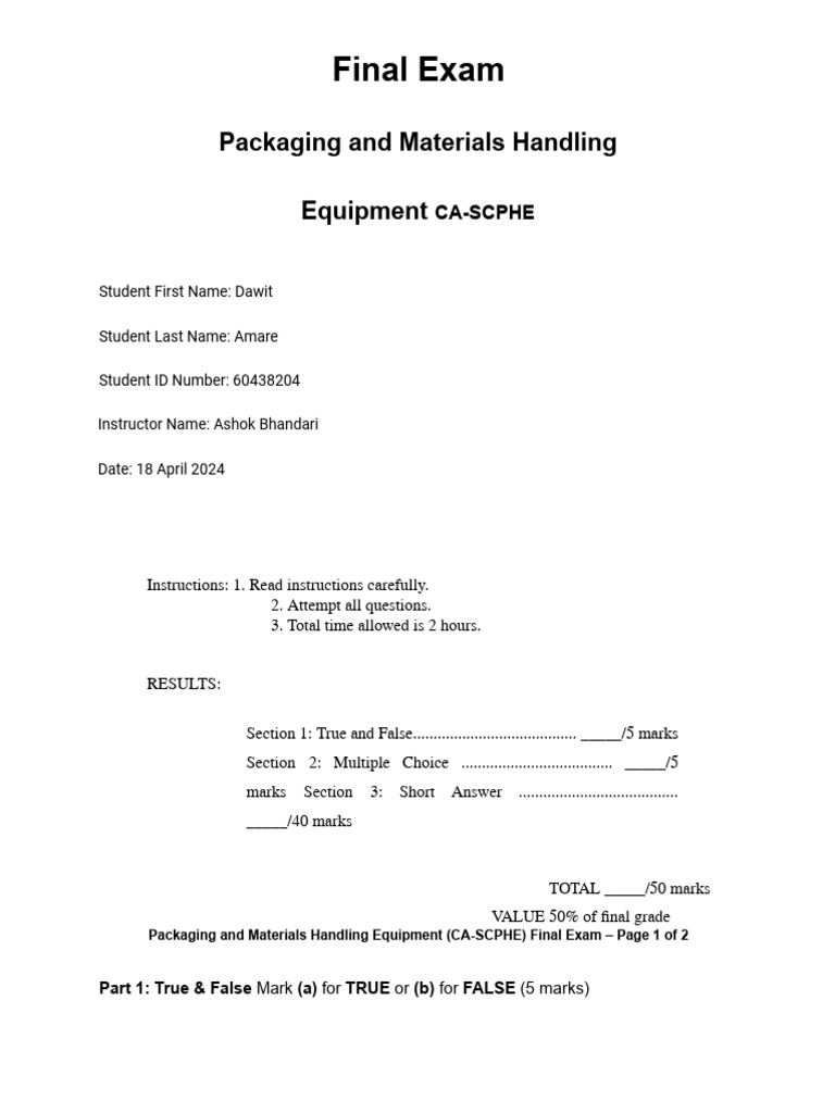 CA-SCPHE Final Exam Overview | PDF | Warehouse | Packaging And Labeling