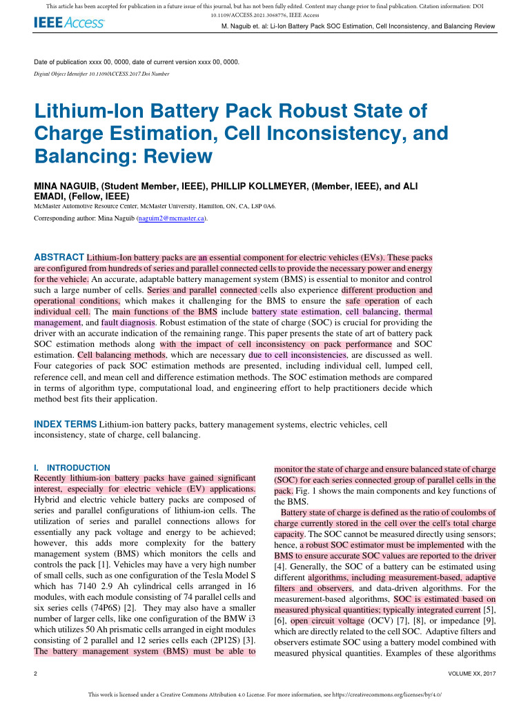 SOC Estimation in Li-Ion Battery Packs | PDF | Lithium Ion Battery ...