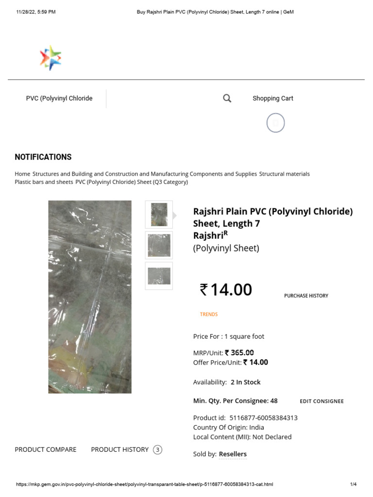 Buy Rajshri Plain PVC (Polyvinyl Chloride) Sheet, Length 7 Online - GeM ...