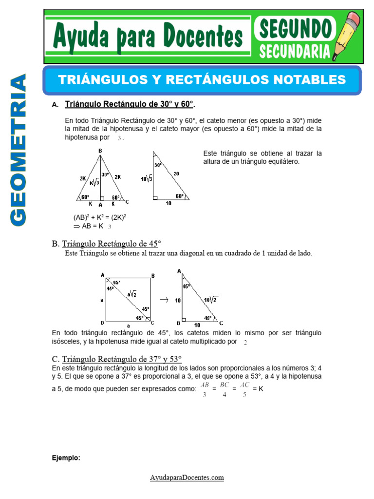 Triangulos y Rectangulos Notables para Segundo de Secundaria | PDF ...