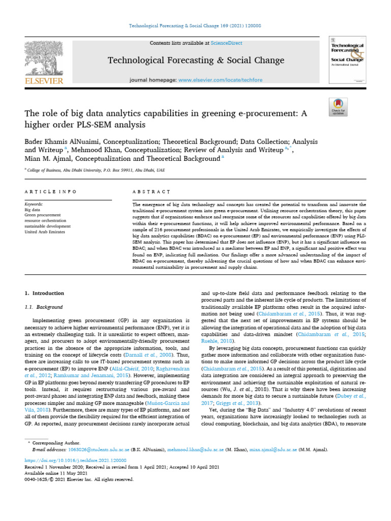 Big Data's Impact on Green E-Procurement | PDF | Big Data | Supply Chain
