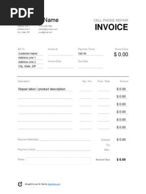 Cell Phone Repair Invoice