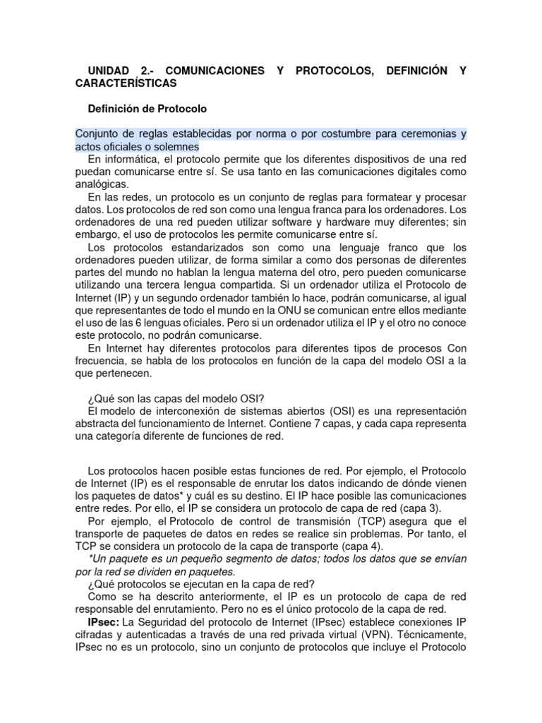 Unidad 2 | PDF | Protocolos de internet | Modelo osi