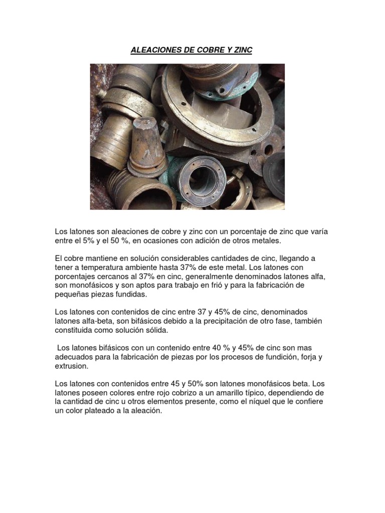 Aleaciones de Cobre y Zinc: Latones | PDF | Latón | Cobre