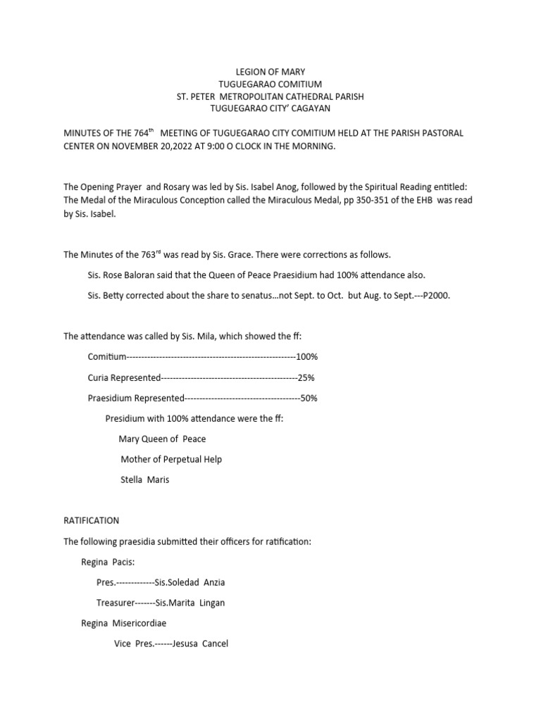 Minutes of Legion of Mary Meeting | PDF | Catholic Church