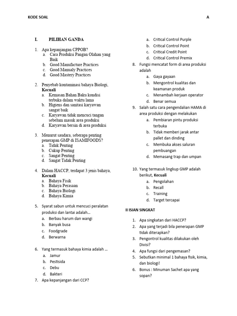 Pre-Test Kode A | PDF