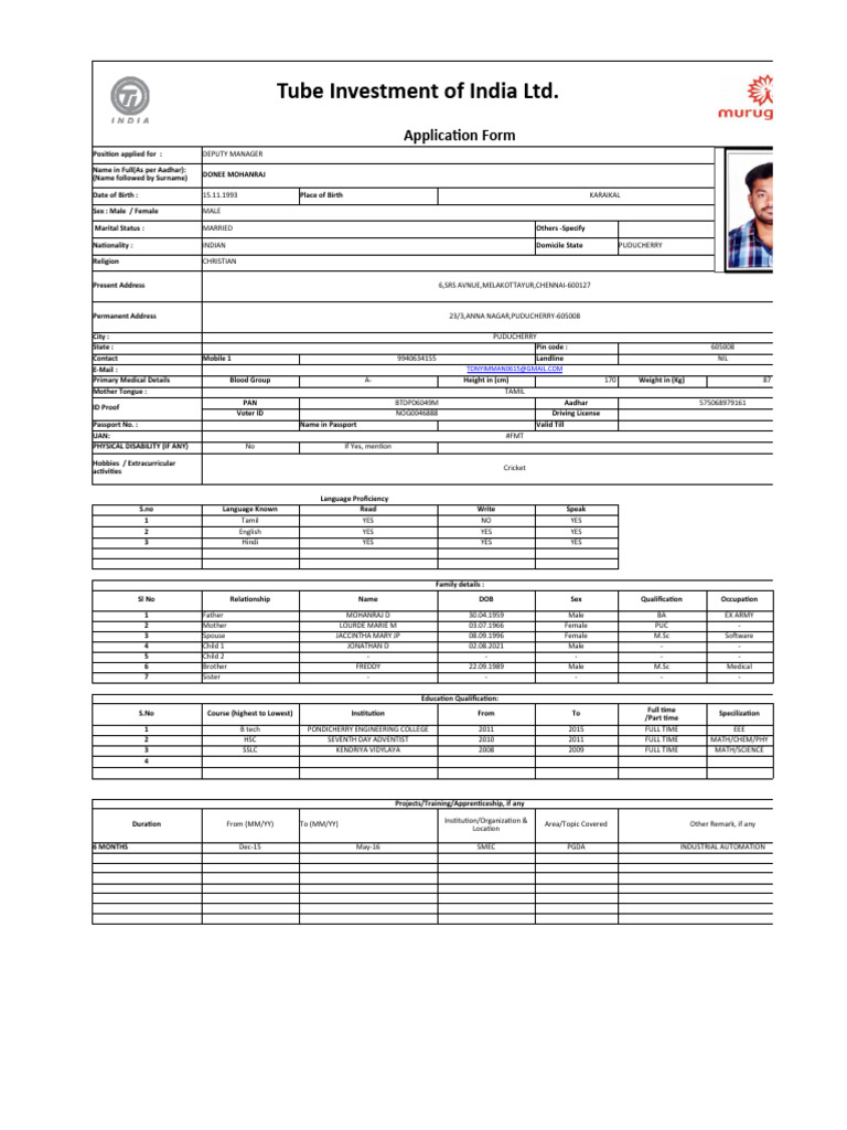 TII - Application Form | PDF | Employment