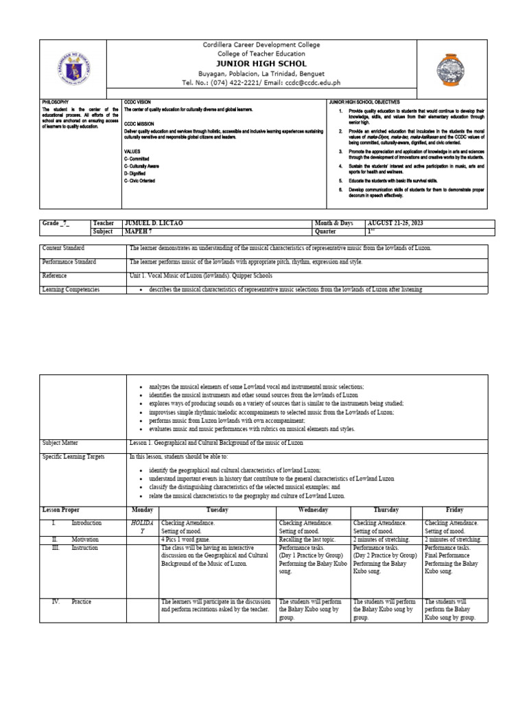 Grade 7 Aug 21-25 | PDF | Learning | Cognition
