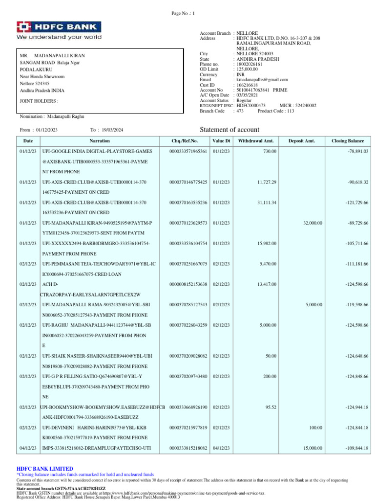 Bank Statment PDF Banking Technology Payments