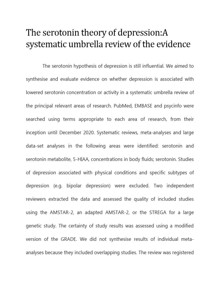 55LORRAINE The Serotonin Theory of Depression | PDF | Major Depressive ...