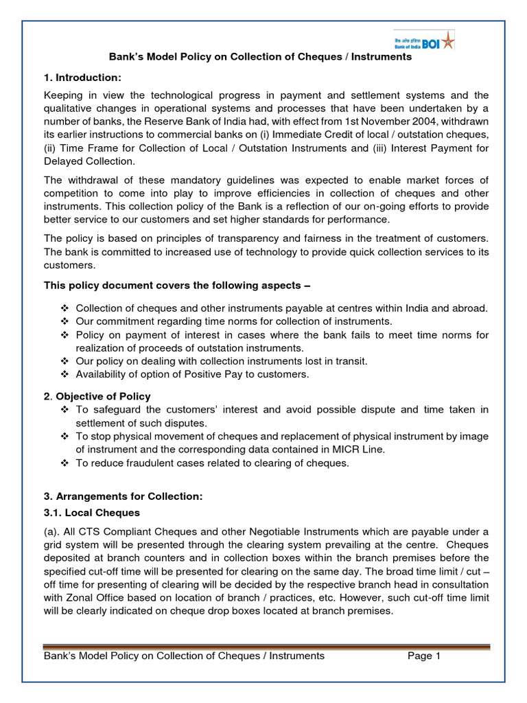 Bank Model Policy | Download Free PDF | Cheque | Banks