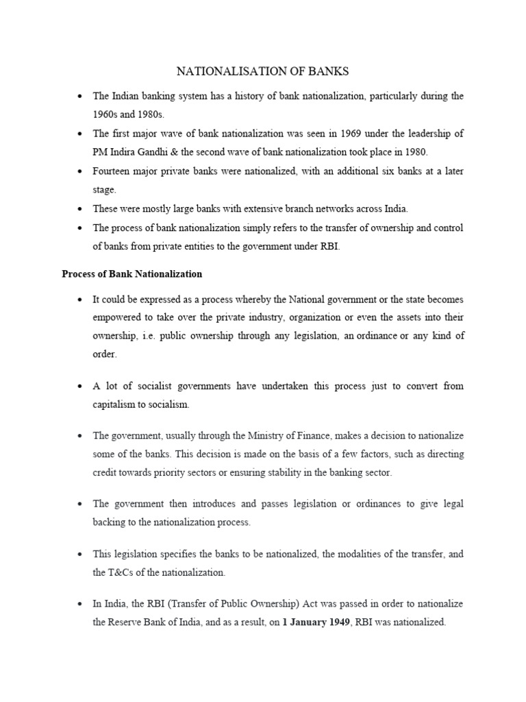 History and Objectives of Bank Nationalization | PDF | Reserve Bank Of ...