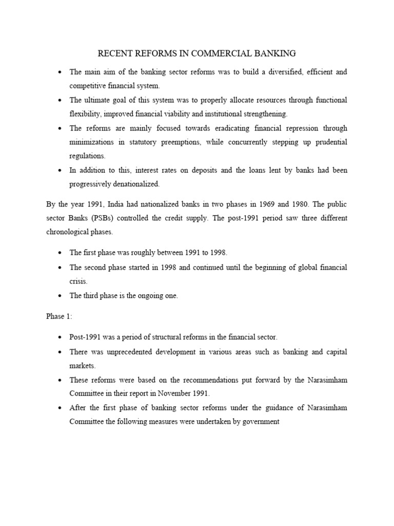 Recent Reforms in Commercial Banking | PDF | Reserve Bank Of India | Banks