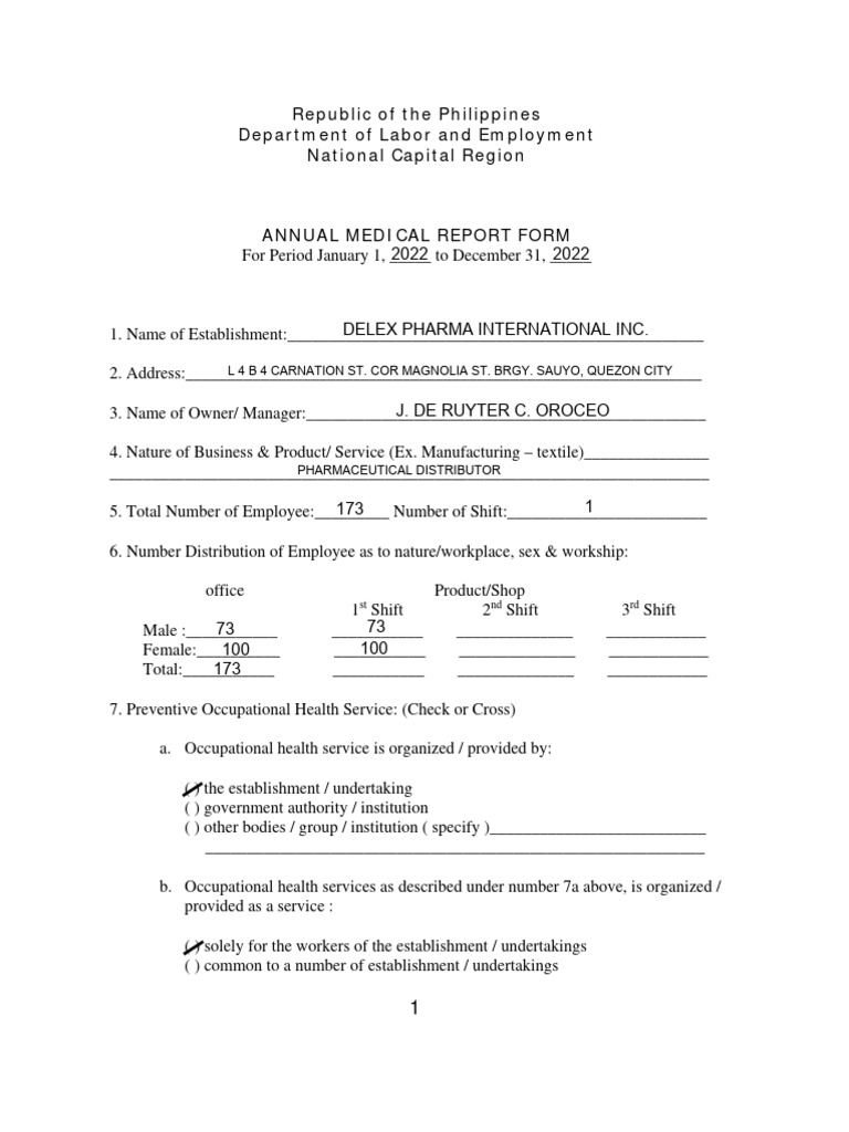 Annual Medical Report Form 2022 | PDF | Physical Examination ...