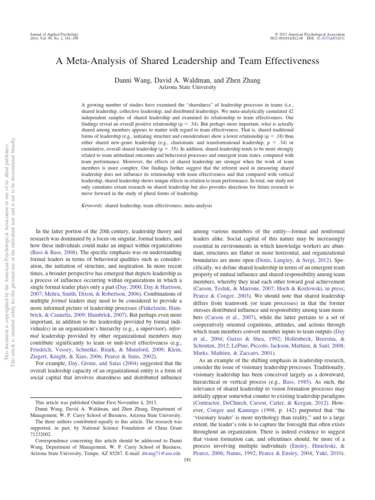Wang Et Al. (2014) - A Meta-Analysis of Shared Leadership & Team ...