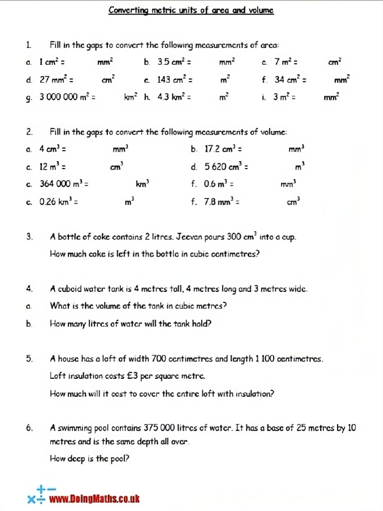 Converting Metric Units of Area and Volume Orig | PDF