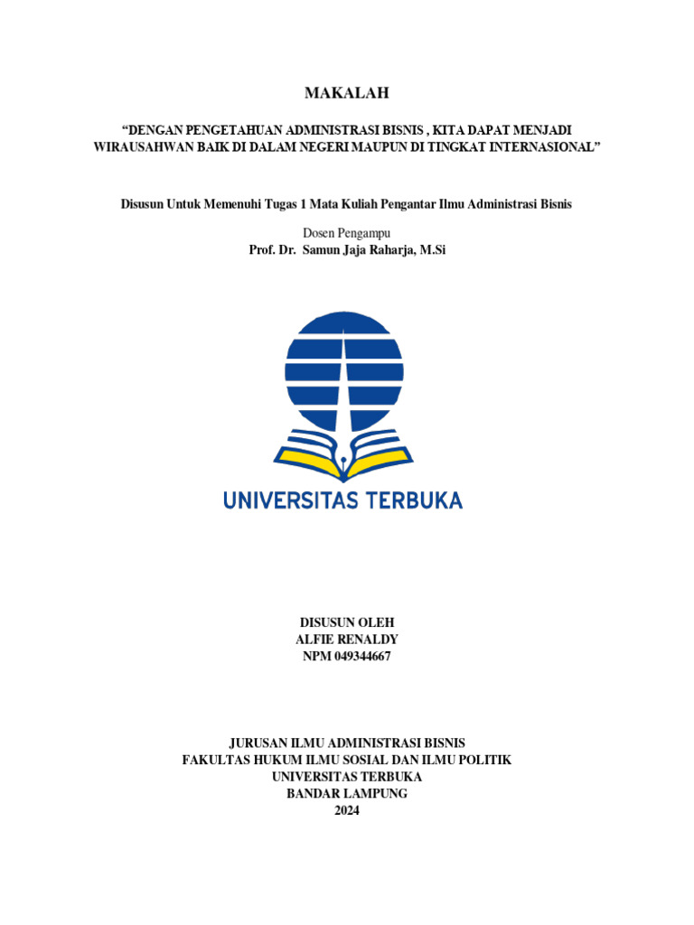 Wirausaha dan Administrasi Bisnis UT | PDF