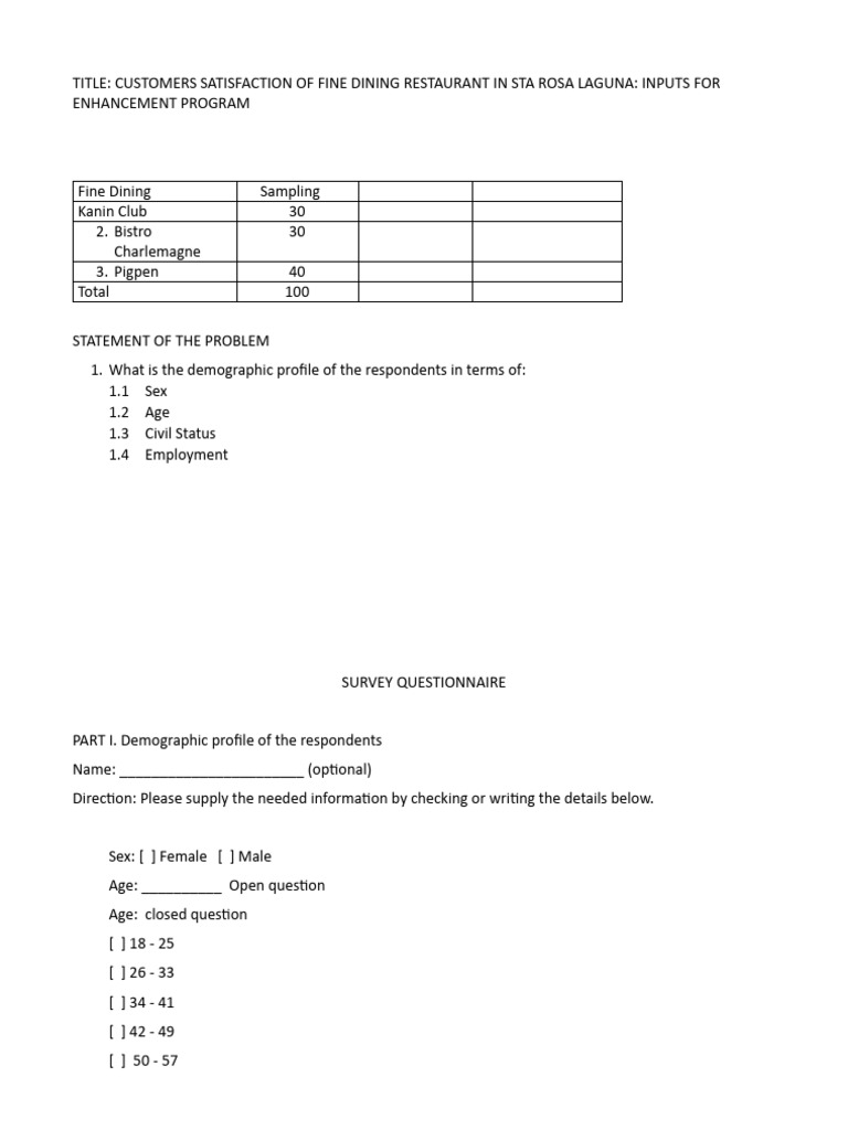 Sample Questionnaire Tourism | PDF