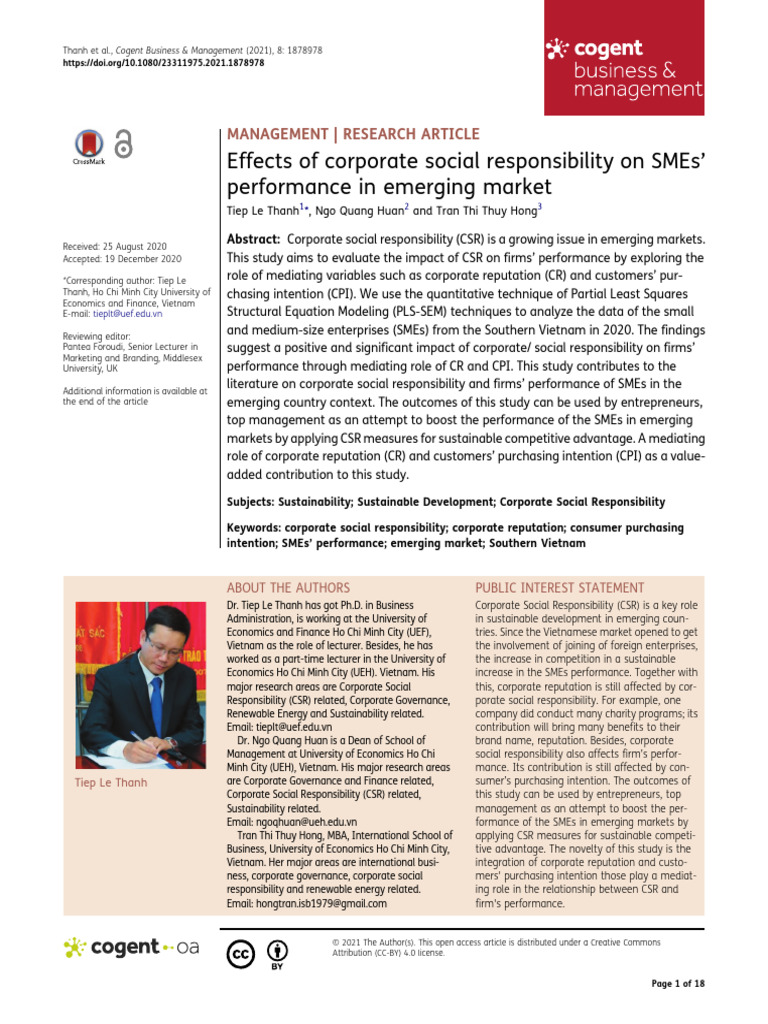 CSR Impact on SMEs Performance in Vietnam | PDF | Corporate Social ...