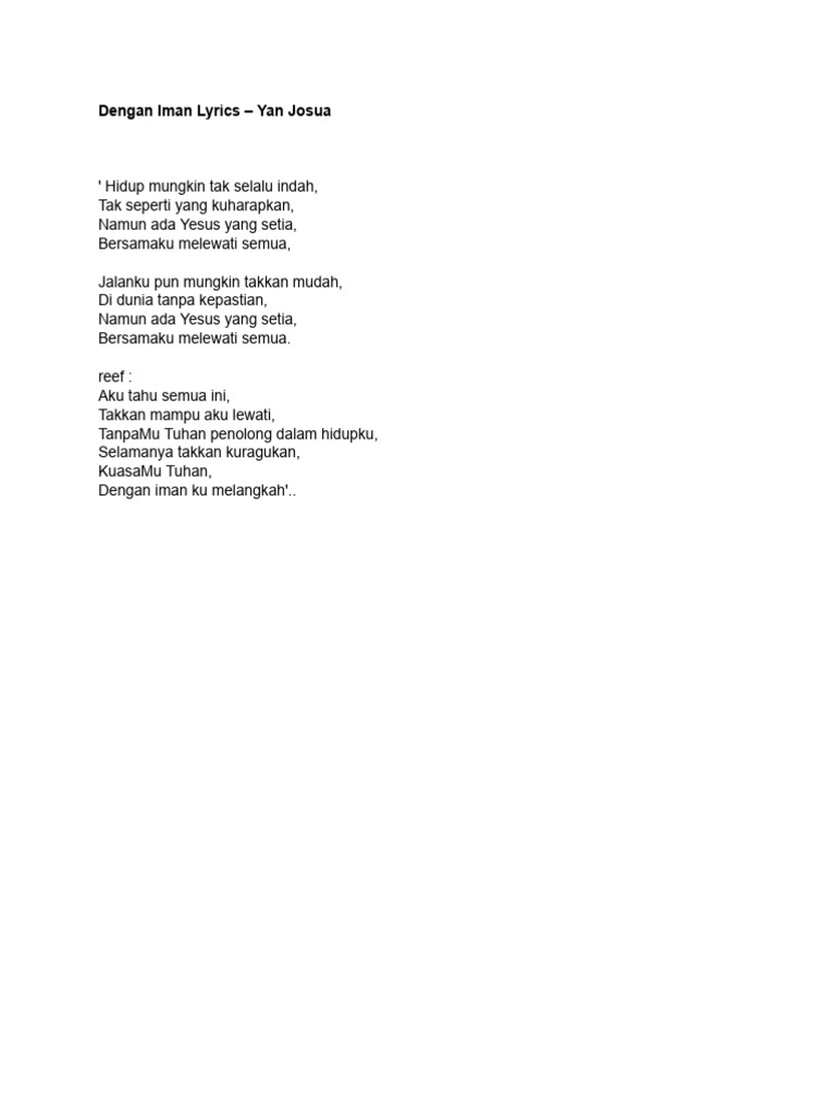 Lirik "Dengan Iman" - Yan Josua | PDF