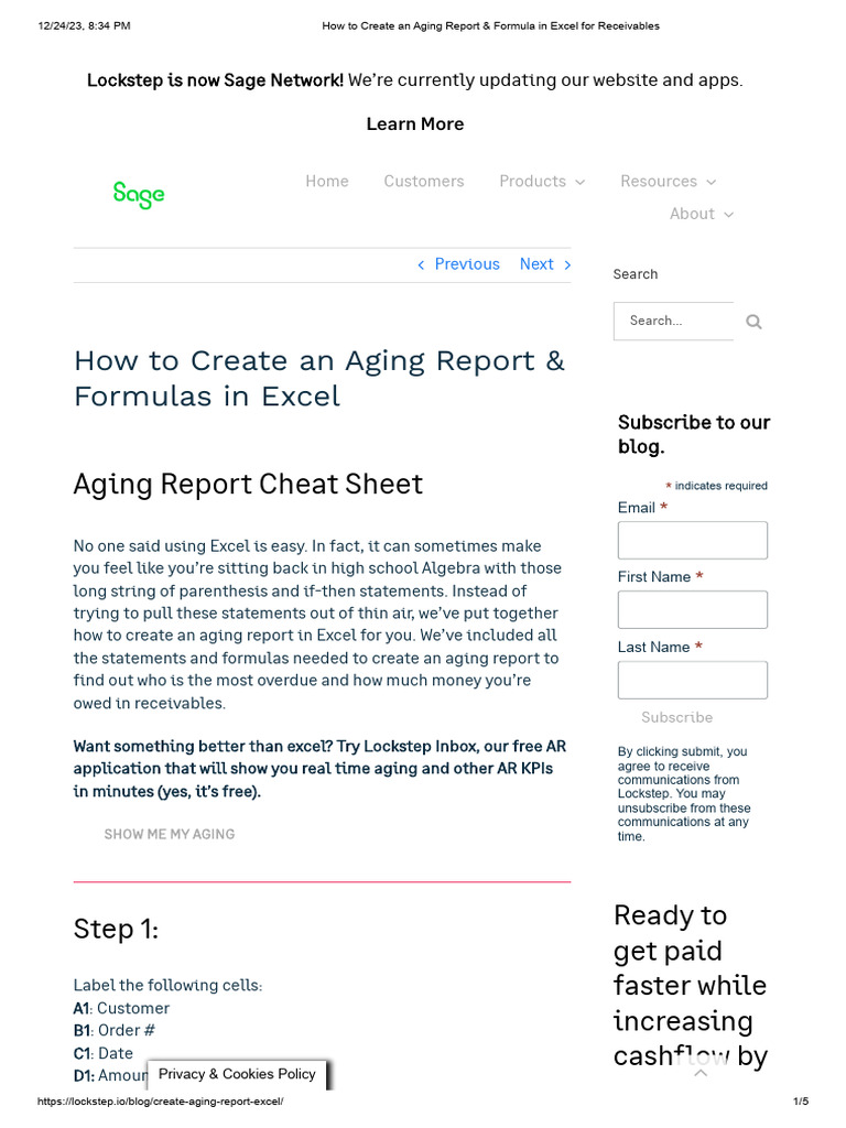 How To Create An Aging Report & Formula in Excel For Receivables | PDF ...