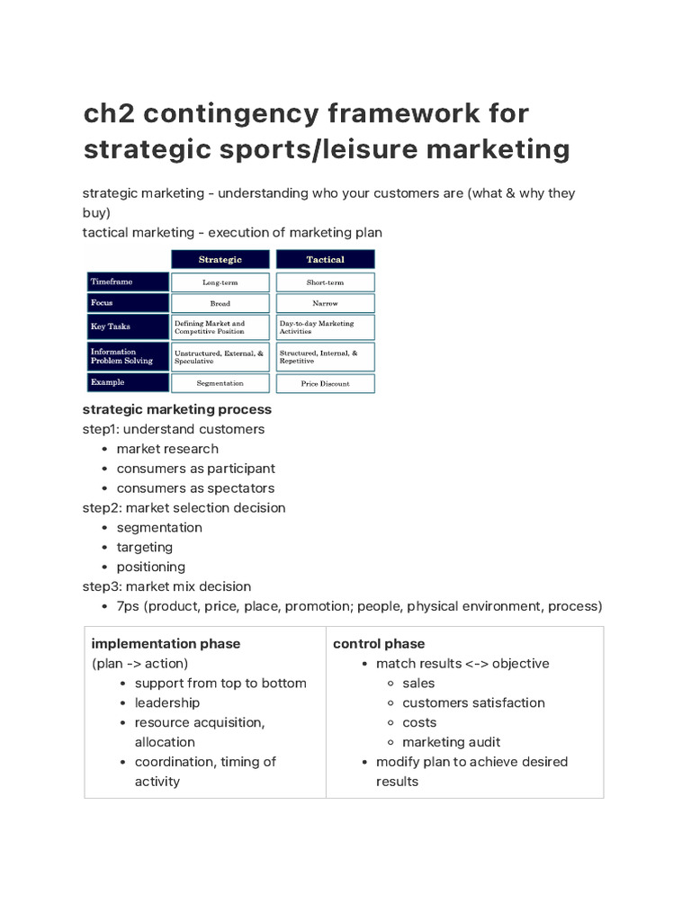 Ch2 Contingency Framework for Strategic Sportsleisure Marketing PDF