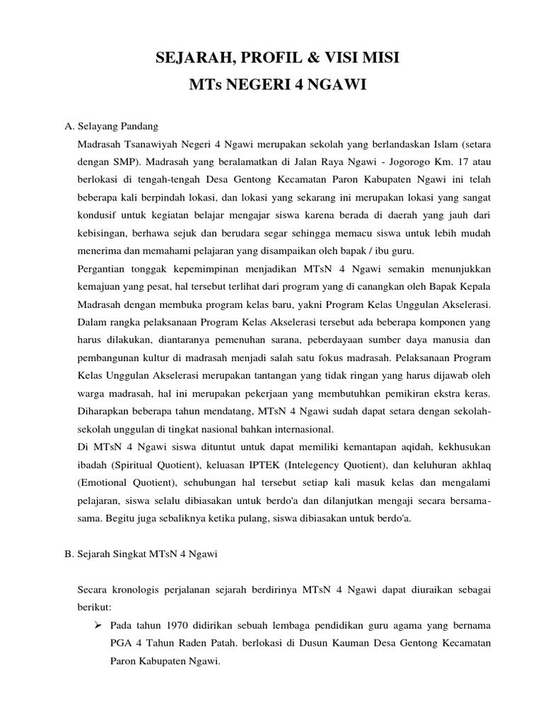 Sejarah Profil Visi Misi Mtsn 4 Ngawi Pdf