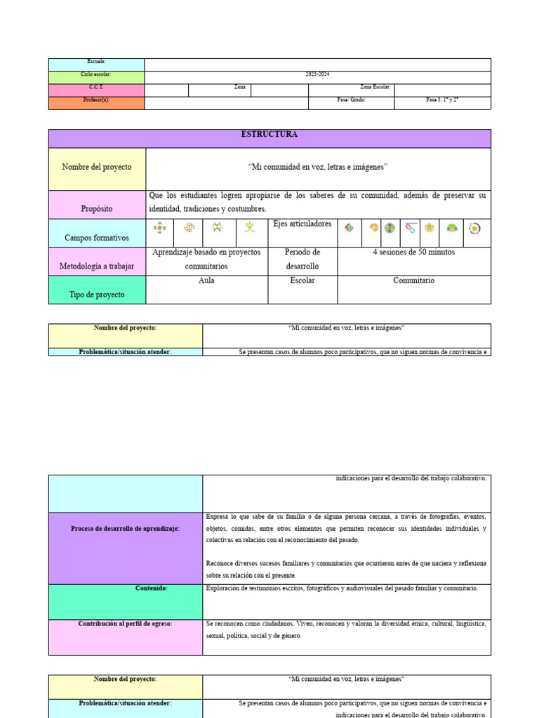 Formato de Planeacion Por Proyecto | PDF | Salón de clases | Aprendizaje