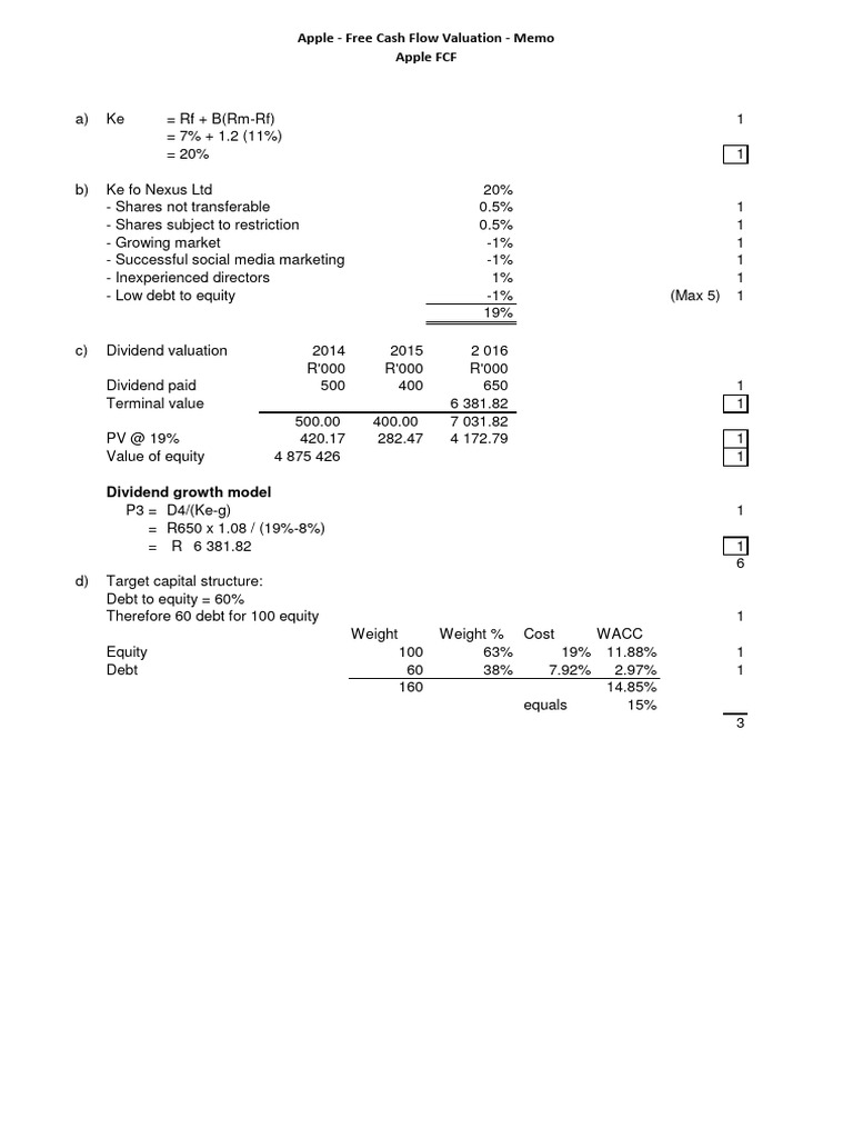 Apple Free Cash Flow Valuation Memo(1) PDF Depreciation Free Cash Flow
