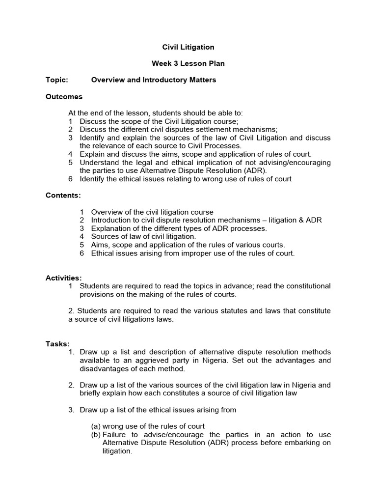 Civil Litigation Overview and Court Jurisdiction | PDF | Alternative ...